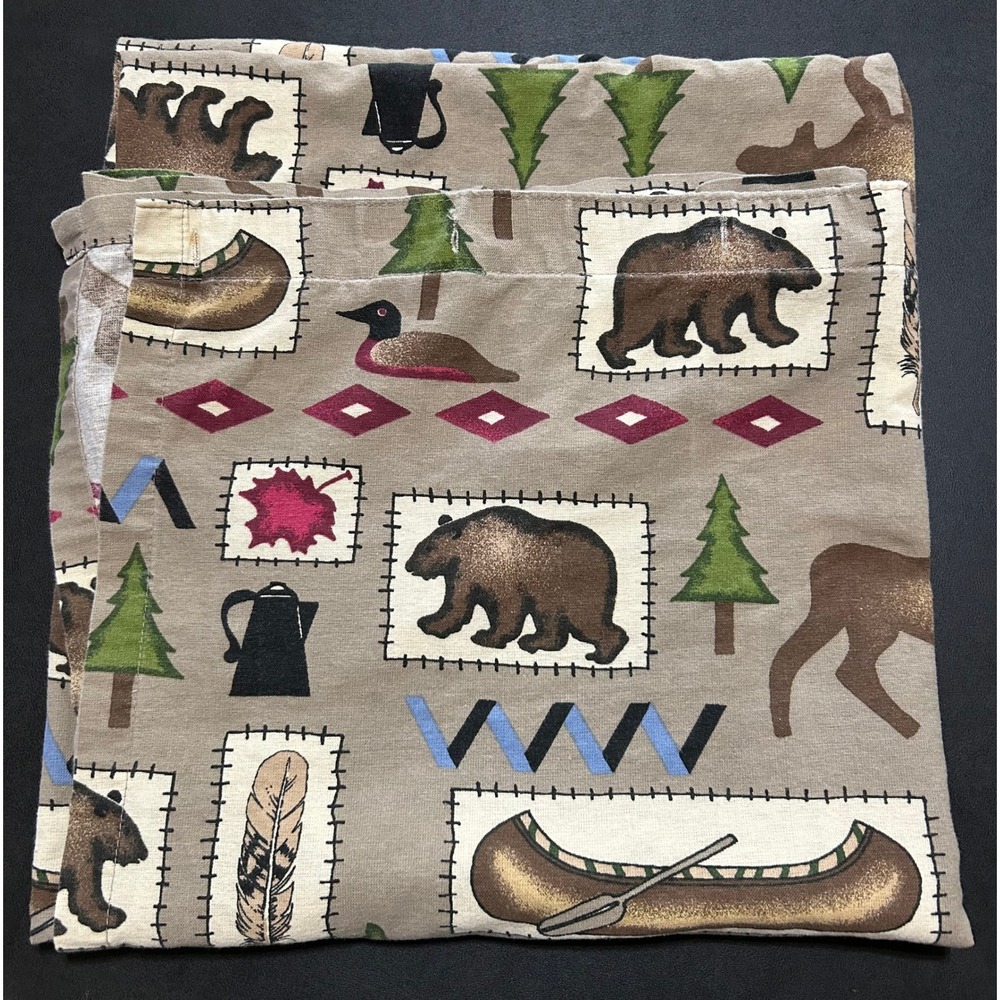 VTG Bacova Shower Curtain Outdoorsman Rustic Cabin Bear Moose Canoe Cotton Lodge